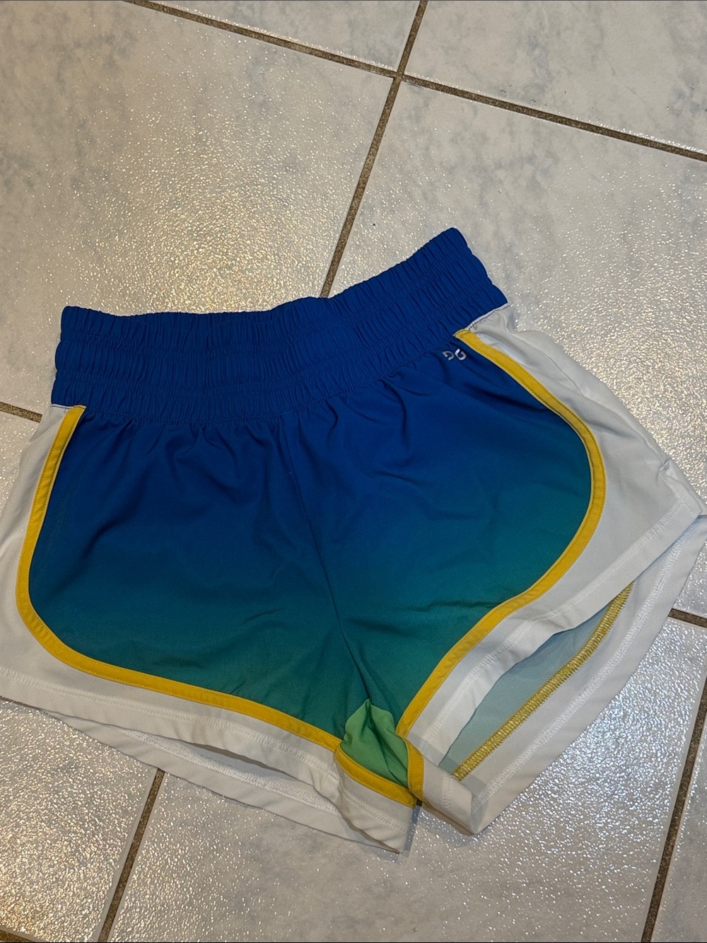 DSG Women’s Blue-to-Teal Ombre Athletic Shorts with Yellow Trim